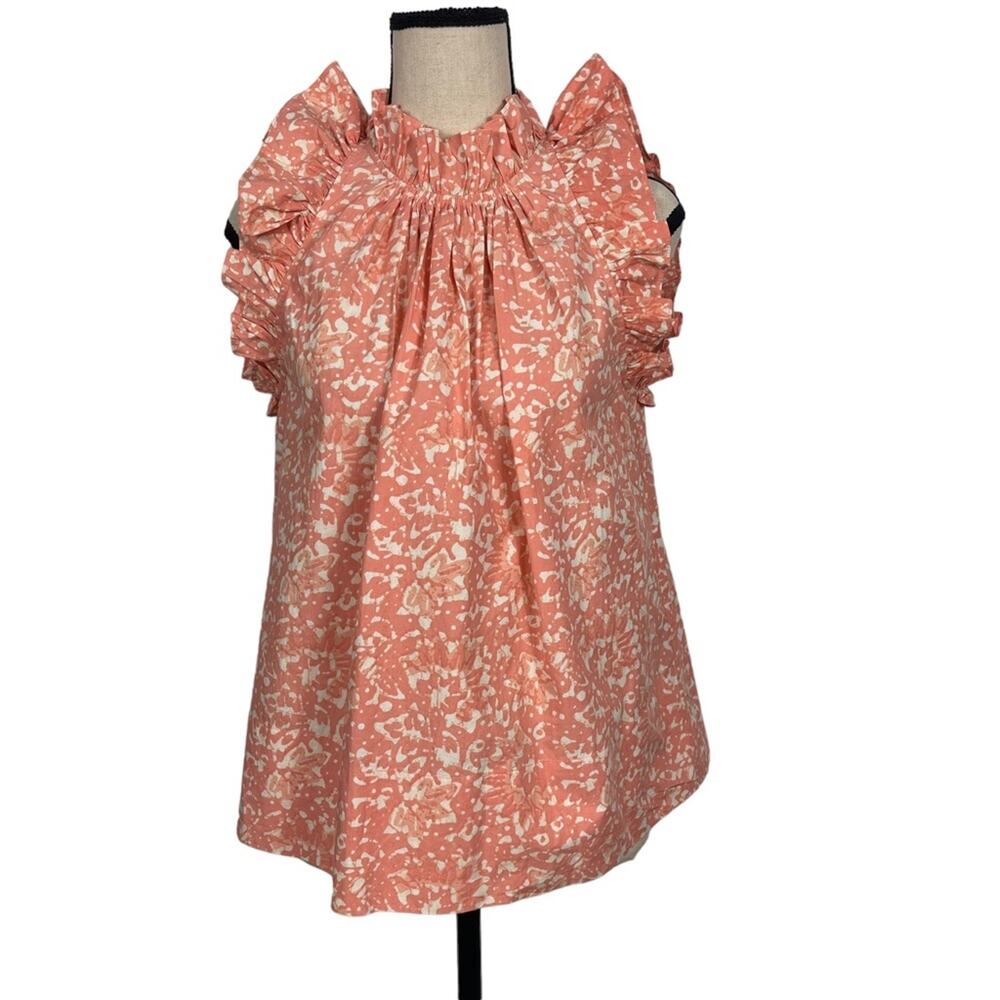 Ulla Johnson Blouse Top Abstract Print Ruffle Sleeve Orange Size 0 - Picture 9 of 9